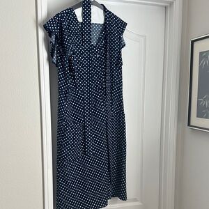 Elegant Navy Polka Dot Dress